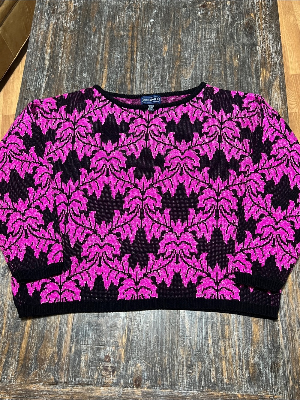 Vintage Impressions Black & Hot Pink Scoop Neck Patterned Sweater